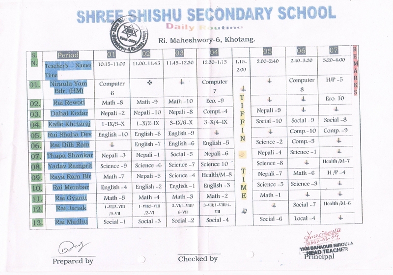 Shishu-Stundenplan